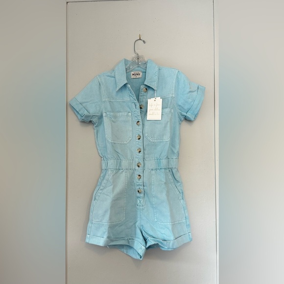 Show Me Your Mumu Cannon Denim Romper Light Blue 100% Cotton Size Small - Picture 5 of 6
